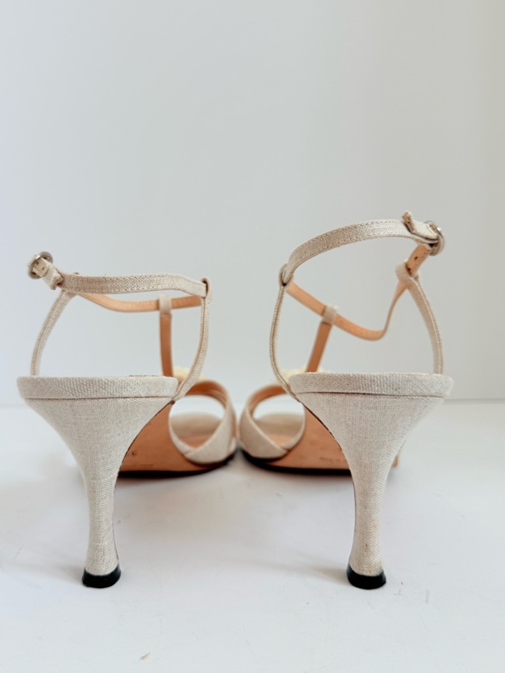 Manolo Blahnik “Cointreau” Archival Linen Mother-of-Pearl Floral  Sandals 39.5 - Picture 10 of 12